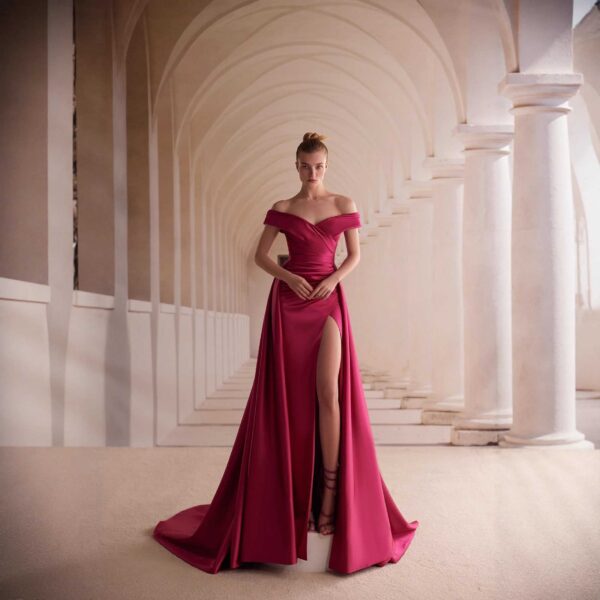 Blush Pink Satin Ball Gown with Deep V-Neck and Belted Waist, Elegant Formal Evening Dress