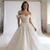 Off-the-Shoulder Satin Wedding Dress with Lace Corset Bodice
