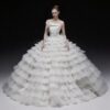 Luxury Tiered Tulle Ball Gown Wedding Dress | Satin Bodice, Dramatic Train, Elegant Slimming Bridal Gown