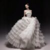 Luxury Tiered Tulle Ball Gown Wedding Dress | Satin Bodice, Dramatic Train, Elegant Slimming Bridal Gown