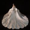 Luxury Off-the-Shoulder Heavy Beaded Ball Gown Wedding Dress with Dramatic Long Train, Elegant Bridal Gown