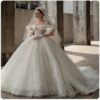 Vintage Off-the-Shoulder Tulle Ball Gown Wedding Dress with Oversized Bow & Dramatic Long Train, Romantic Bridal Gown