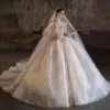 Luxury Sparkle Tulle Ball Gown Wedding Dress with Extra Long Cathedral Train