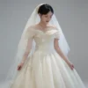 Off-the-Shoulder Tulle Ball Gown Wedding Dress