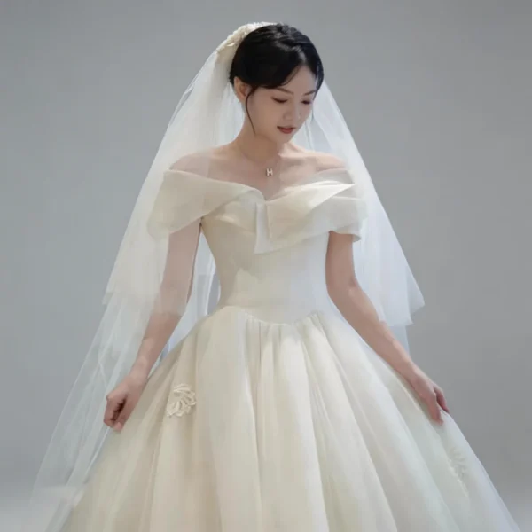 Off-the-Shoulder Tulle Ball Gown Wedding Dress