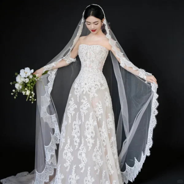 Strapless Lace A-Line Wedding Dress with Chapel Train