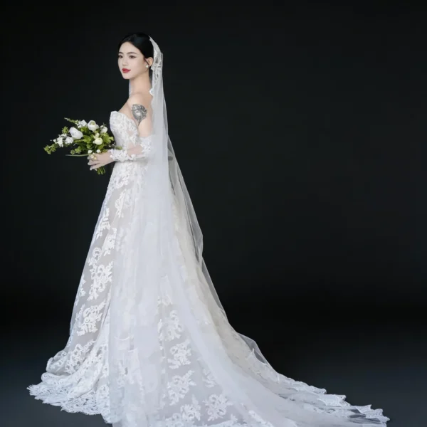 Strapless Lace A-Line Wedding Dress with Chapel Train