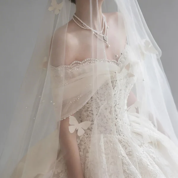 Off-the-Shoulder Lace Ball Gown Wedding Dress