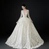 Long Sleeve Lace Ball Gown Wedding Dress with Cathedral Train