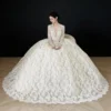 Long Sleeve Lace Ball Gown Wedding Dress with Cathedral Train
