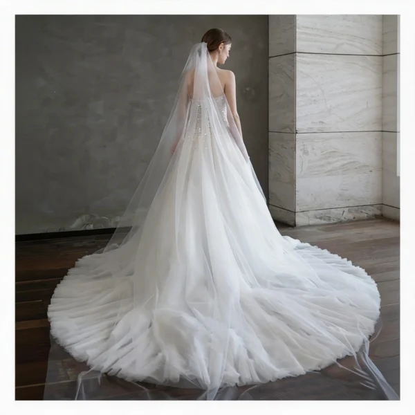 Sweetheart Beaded Ball Gown Wedding Dress with Tulle Train