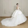 Classic Satin Ball Gown Wedding Dress with Sweetheart Neck & Detachable Bow