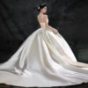 Classic Strapless Satin Wedding Dress with Voluminous Skirt & Lace Details