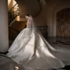 Classic Strapless Satin Wedding Dress with Voluminous Skirt & Lace Details