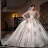 Classic Strapless Satin Wedding Dress with Voluminous Skirt & Lace Details