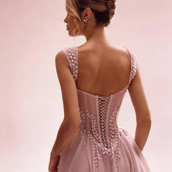 Blush Pink Chiffon Wedding Dress with Beaded Corset Bodice