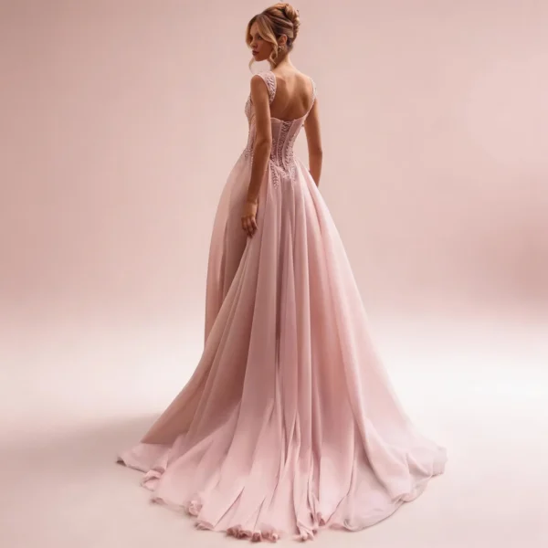 Blush Pink Chiffon Wedding Dress with Beaded Corset Bodice