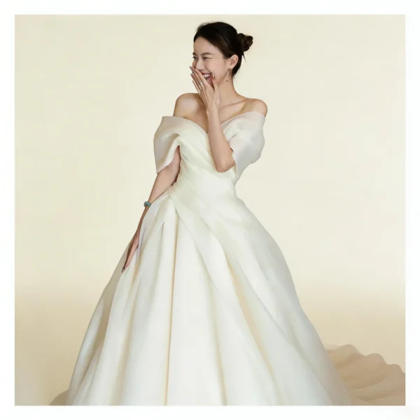 Off-the-Shoulder Organza Ball Gown Wedding Dress