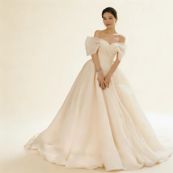Off-the-Shoulder Organza Ball Gown Wedding Dress
