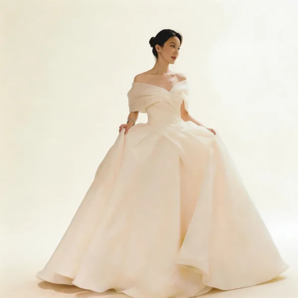 Off-the-Shoulder Organza Ball Gown Wedding Dress