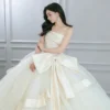 Modern Strapless Ball Gown Wedding Dress with Oversized Bow Accent