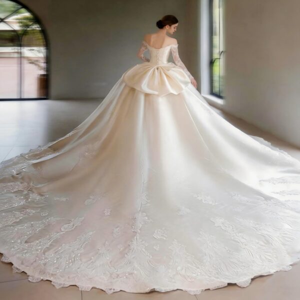 Elegant Long-Sleeve Off-the-Shoulder Lace Wedding Dress for Brides