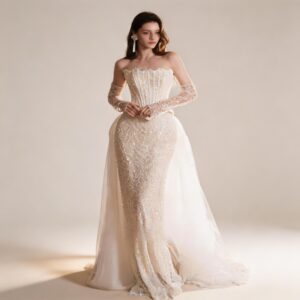 Strapless Beaded Lace Mermaid Wedding Dress