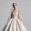 Timeless Satin A-Line Bridal Gown | Strapless Neckline with Delicate Lace Appliques