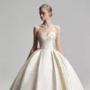 Timeless Satin A-Line Bridal Gown | Strapless Neckline with Delicate Lace Appliques