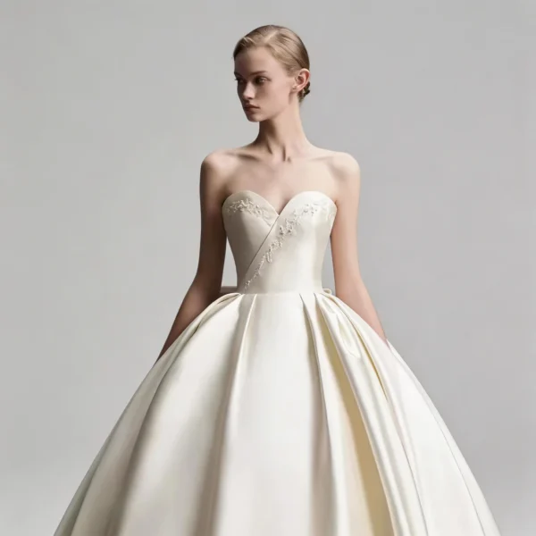 Timeless Satin A-Line Bridal Gown | Strapless Neckline with Delicate Lace Appliques