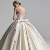 Timeless Satin A-Line Bridal Gown | Strapless Neckline with Delicate Lace Appliques