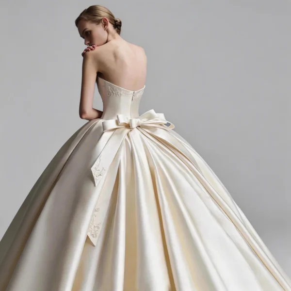 Timeless Satin A-Line Bridal Gown | Strapless Neckline with Delicate Lace Appliques