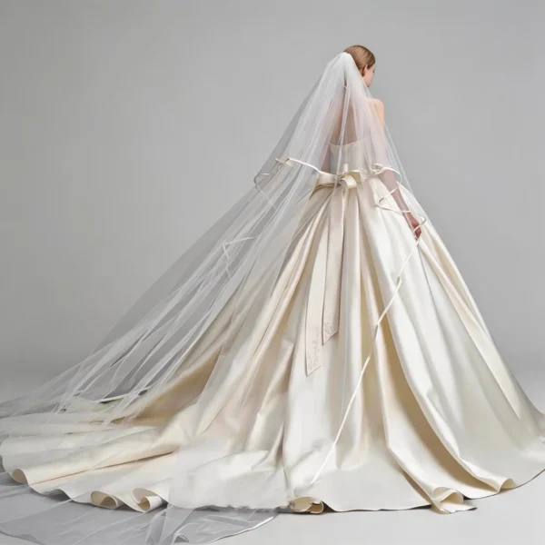 Timeless Satin A-Line Bridal Gown | Strapless Neckline with Delicate Lace Appliques