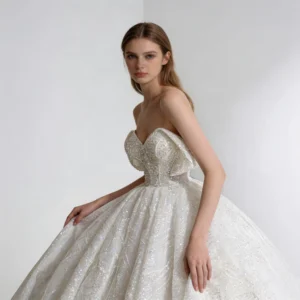 Strapless Sparkly Ball Gown Wedding Dress, Luxury Geometric Sequin Bridal Gown