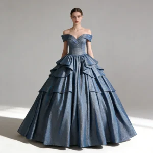 Elegant Blue Shimmer Evening Dress