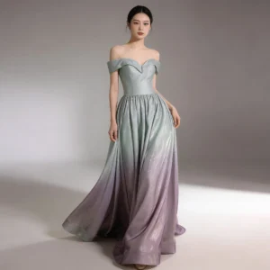Gradient Shimmer Off-the-Shoulder Ball Gown Evening Dress