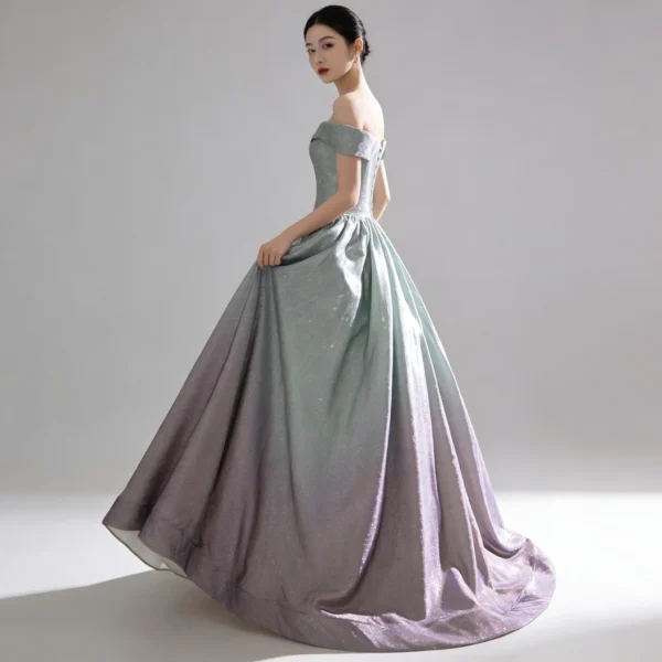 Gradient Shimmer Off-the-Shoulder Ball Gown Evening Dress