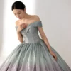Gradient Shimmer Off-the-Shoulder Ball Gown Evening Dress