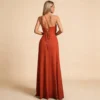 Rust One-Shoulder Chiffon Evening Dress with Slit