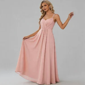 Sage Green Chiffon Bridesmaid Evening Dress with Spaghetti Straps
