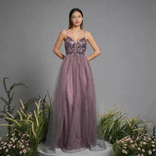 Dusty Purple Sequin Tulle Evening Dress
