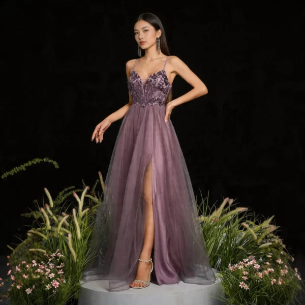 Dusty Purple Sequin Tulle Evening Dress