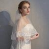 Sequin Lace Trim Fingertip Wedding Veil, Two-Tier Tulle with Blusher