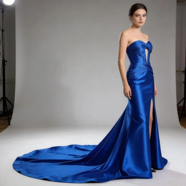 Luxury Cobalt Blue Satin Mermaid Evening Dress