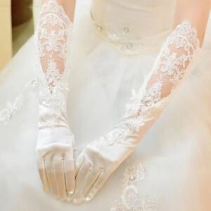 Elbow Length Lace & Satin Bridal Gloves