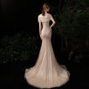 Champagne Off-the-Shoulder Beaded Mermaid Evening Dress