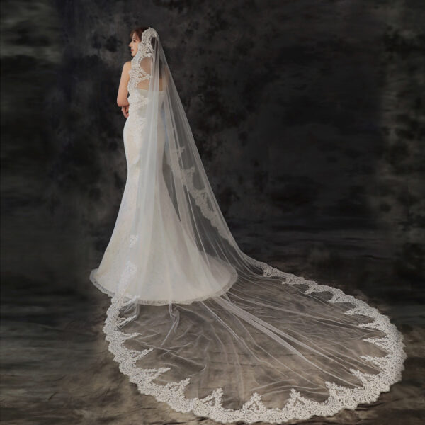 Lace Edge Cathedral Wedding Veil with Blusher