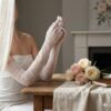 Opera Length Lace Bridal Gloves, Sheer White