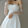 Bridal Pearl & Rhinestone Gloves White Elegant Long Pile-up Tulle Sleeve Cuffs Wedding Accessories