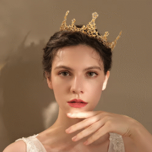 Luxury Vintage Gold Floral Bridal Crown | Alloy Diamond Full Round Tiara for Wedding